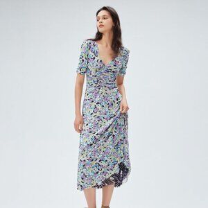 DVF Koren Reversible Mesh Midi Dress XXS Diane von Furstenberg Orchid Print